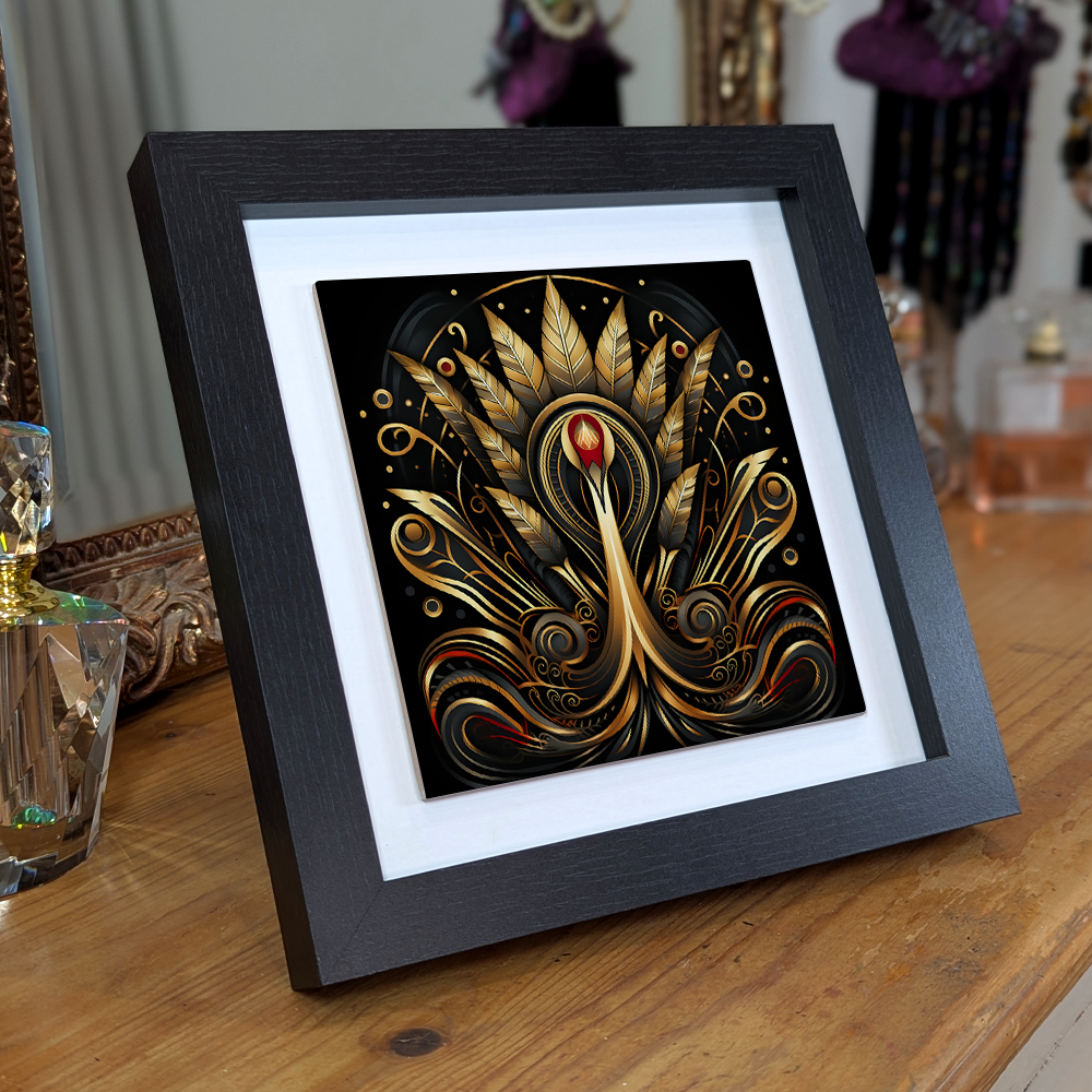 Golden Plume Framed Ceramic Art Tiles
