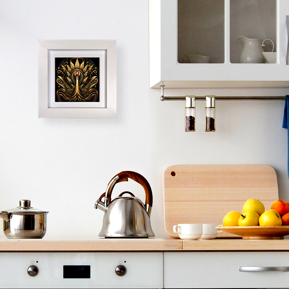 Golden Plume Framed Ceramic Art Tiles