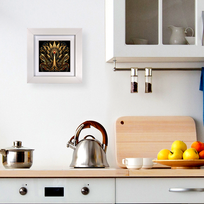 Golden Plume Framed Ceramic Art Tiles