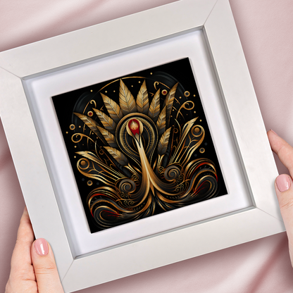 Golden Plume Framed Ceramic Art Tiles