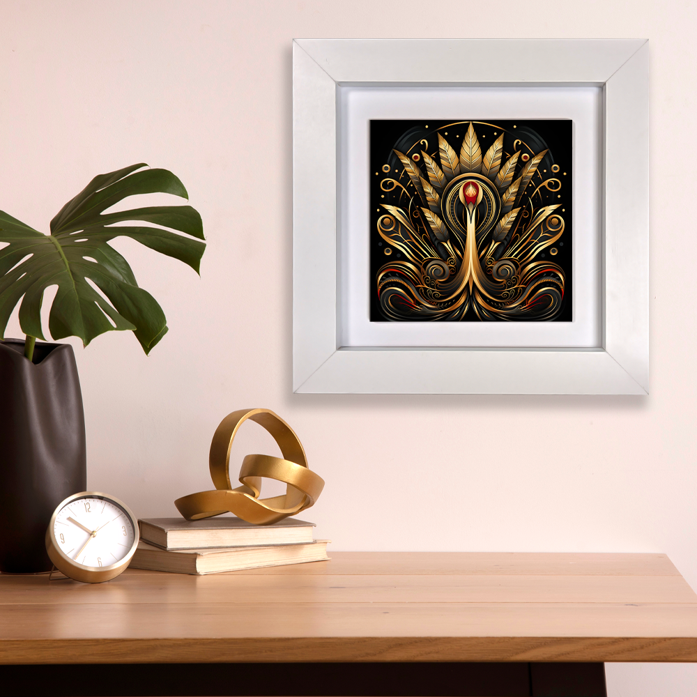 Golden Plume Framed Ceramic Art Tiles