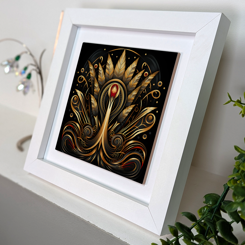 Golden Plume Framed Ceramic Art Tiles