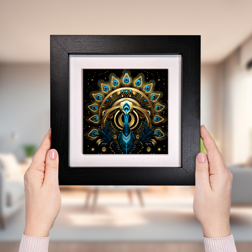 Celestial Peacock Framed Ceramic Art Tiles