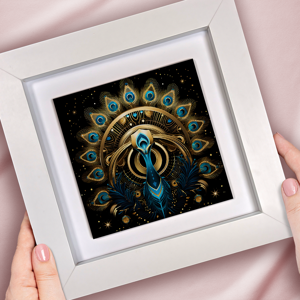 Celestial Peacock Framed Ceramic Art Tiles