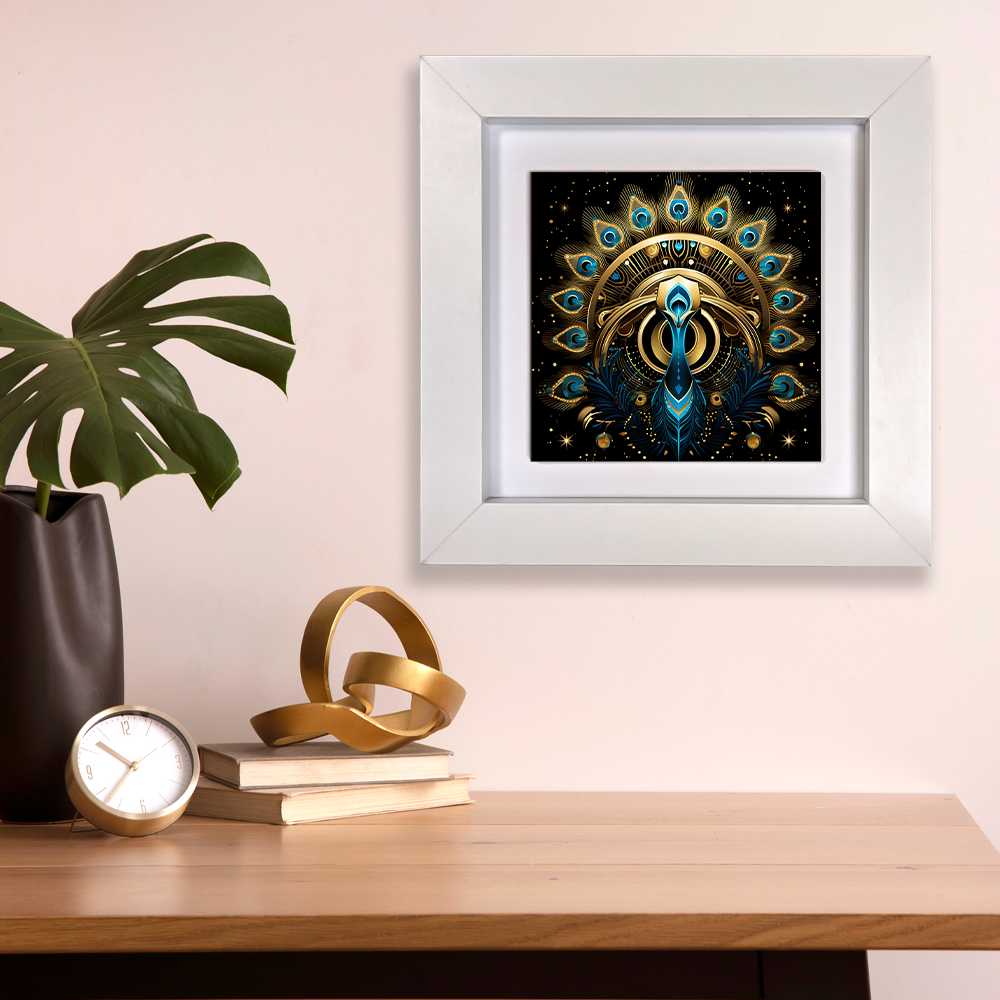 Celestial Peacock Framed Ceramic Art Tiles