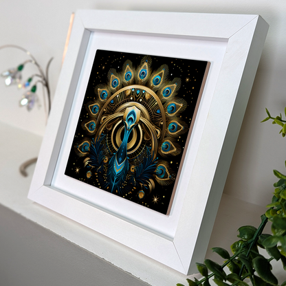 Celestial Peacock Framed Ceramic Art Tiles