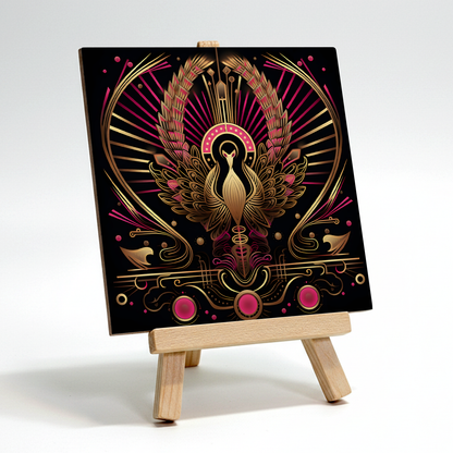 Crimson Phoenix Ceramic Art Tile with Easel