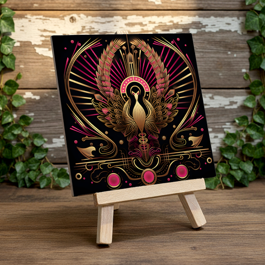 Crimson Phoenix Ceramic Art Tile with Easel