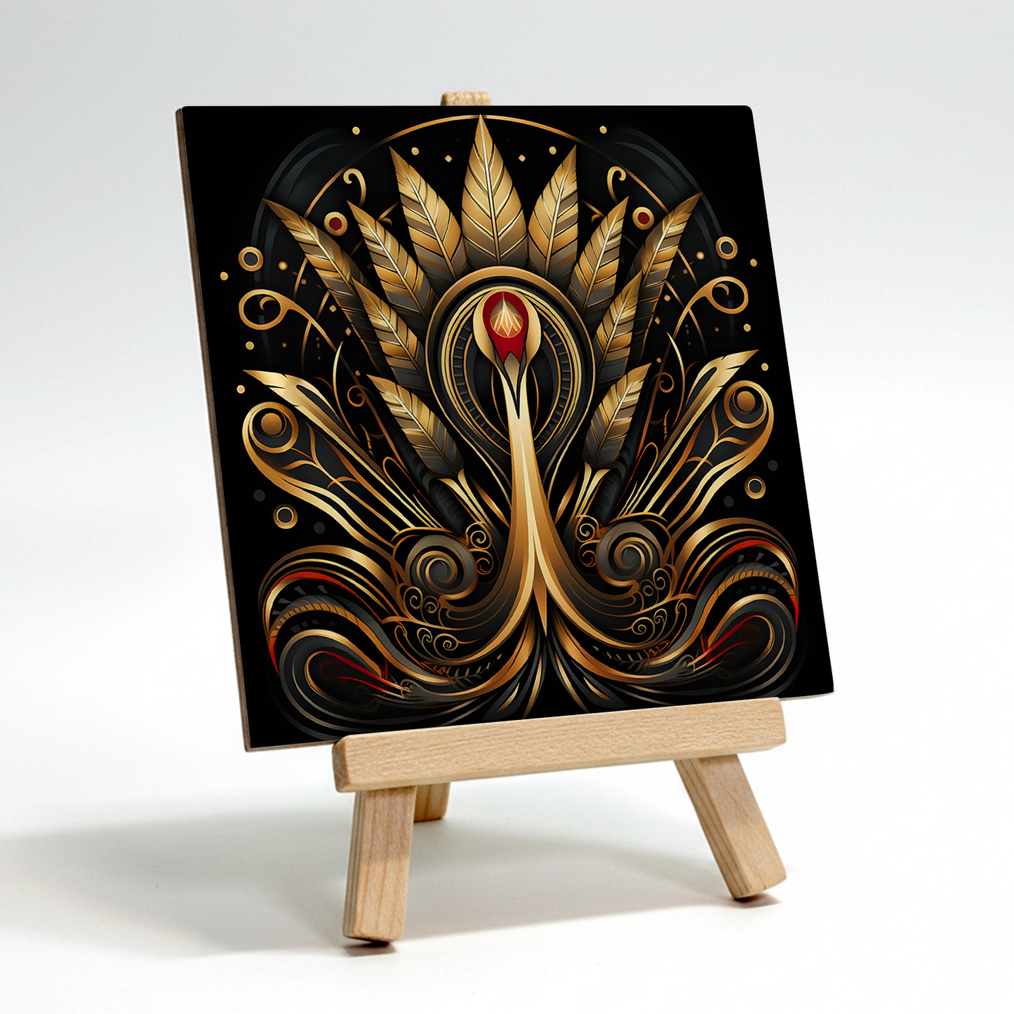 Golden Plume Ceramic Art Tile with Easel