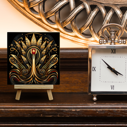 Golden Plume Ceramic Art Tile with Easel