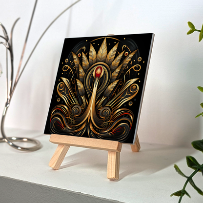 Golden Plume Ceramic Art Tile with Easel