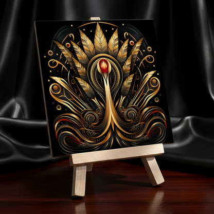Golden Plume Ceramic Art Tile with Easel