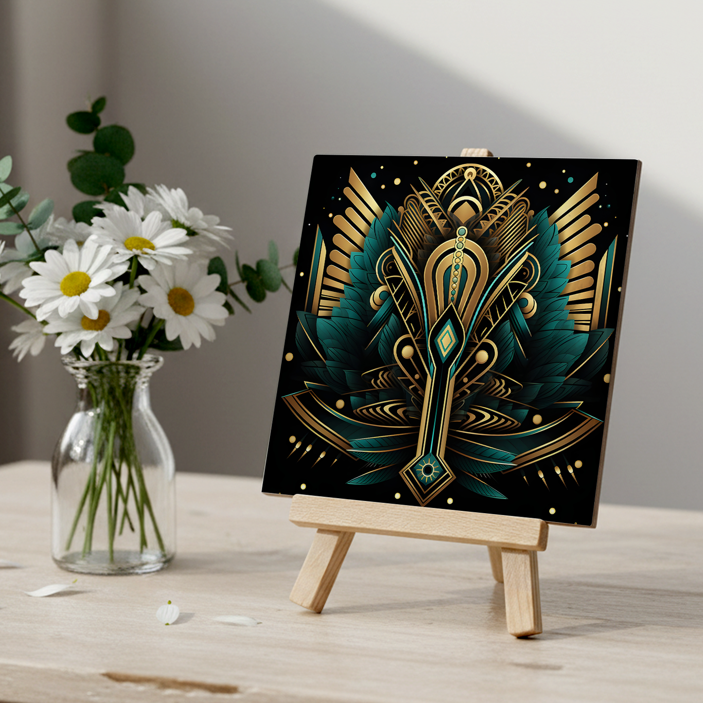 Emerald Majesty Ceramic Art Tile with Easel