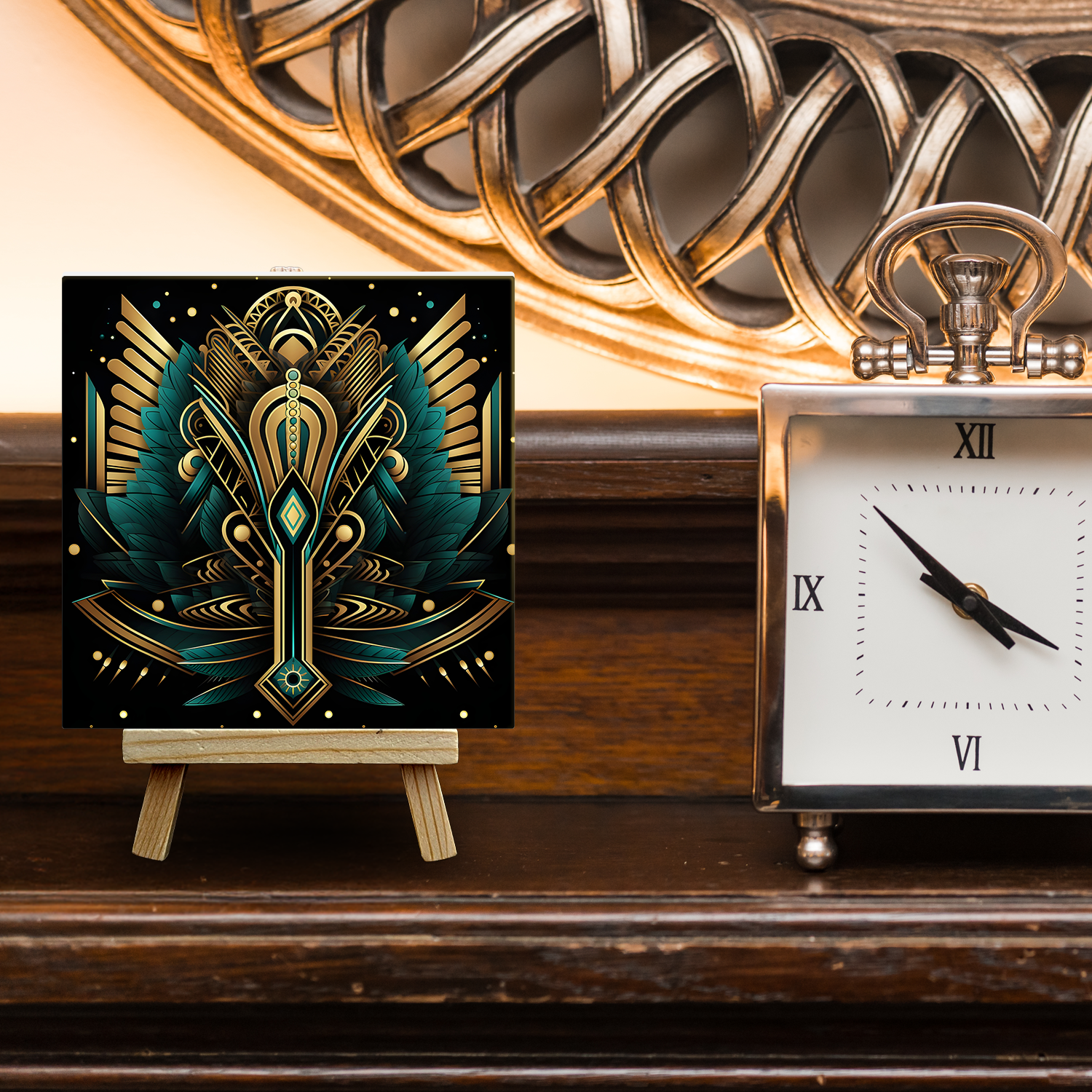 Emerald Majesty Ceramic Art Tile with Easel