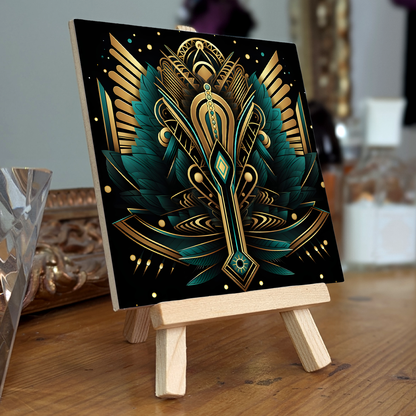 Emerald Majesty Ceramic Art Tile with Easel