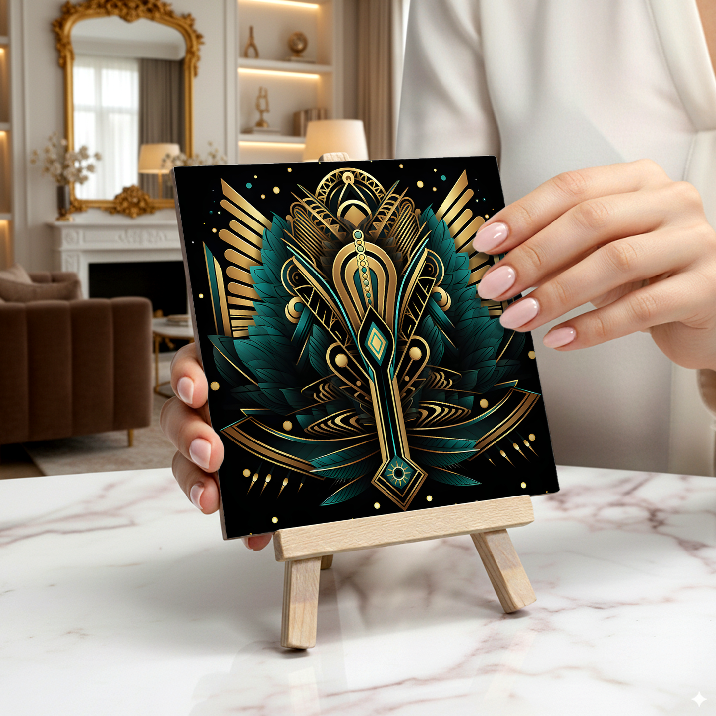 Emerald Majesty Ceramic Art Tile with Easel