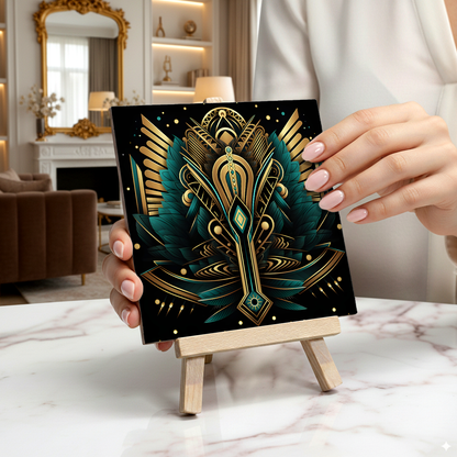 Emerald Majesty Ceramic Art Tile with Easel