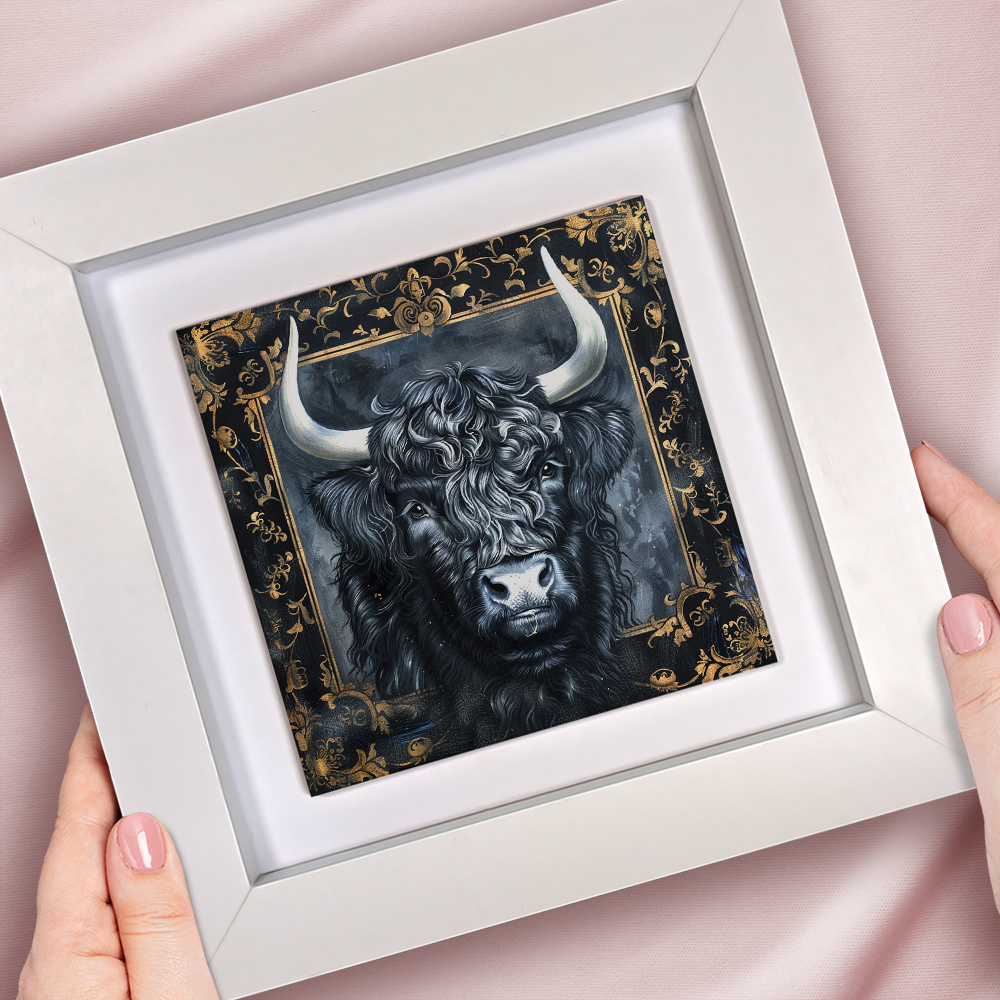 The Highland Cow Framed Gothic Ceramic Art Tiles