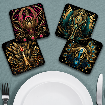 Art Deco - Set Of 4 Wooden Coasters With Cork Backing 95mm