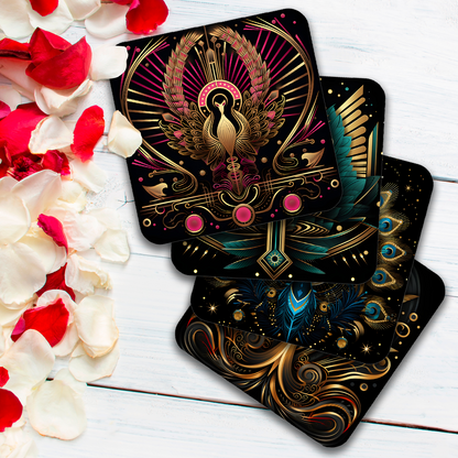 Art Deco - Set Of 4 Wooden Coasters With Cork Backing 95mm