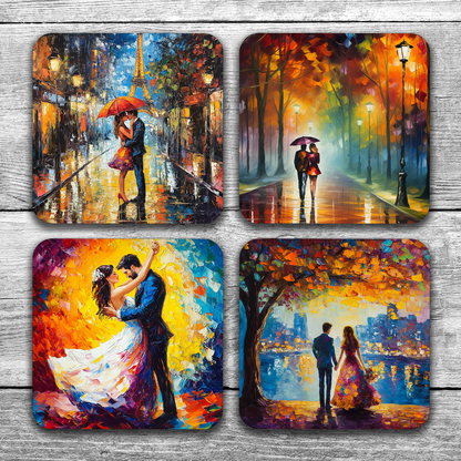 Artistic Affections  - Set Of 4 Wooden Coasters With Cork Backing 95mm