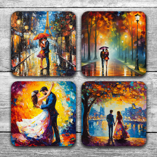 Artistic Affections  - Set Of 4 Wooden Coasters With Cork Backing 95mm