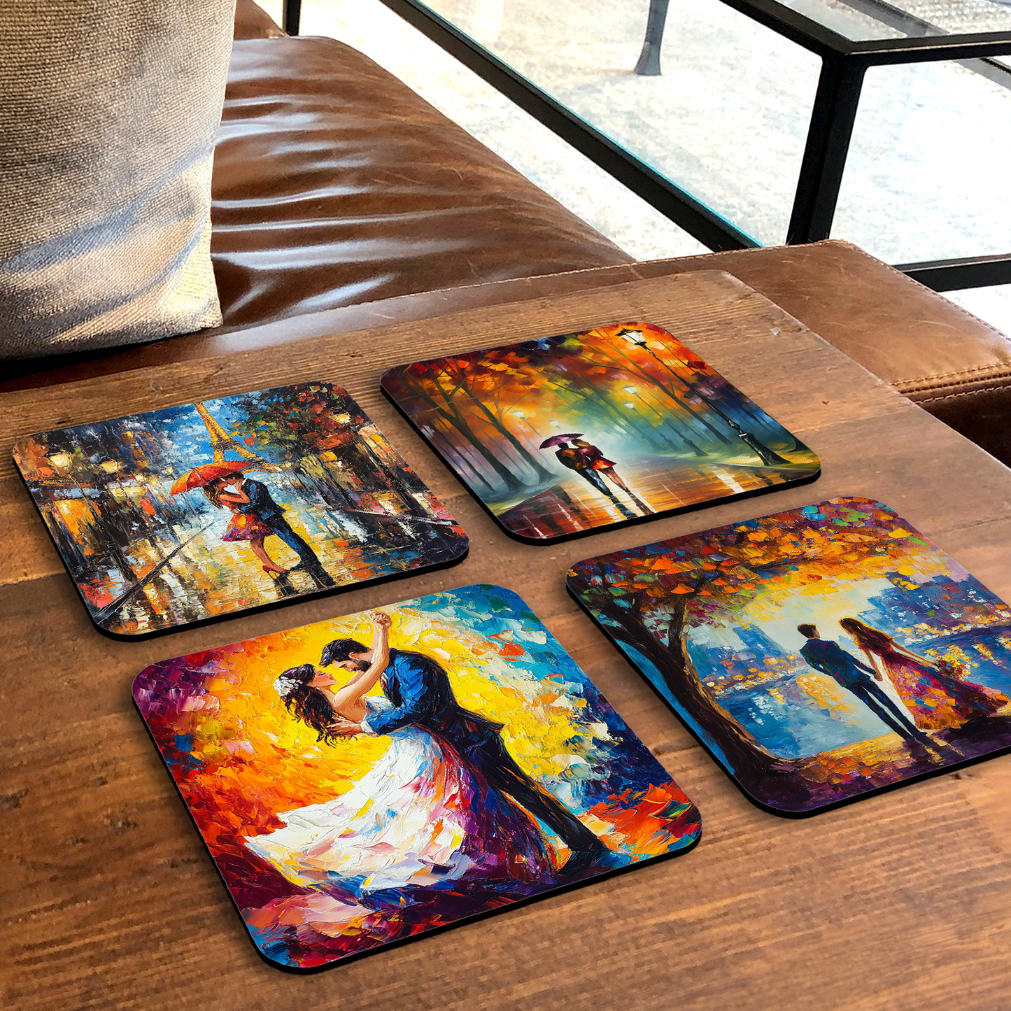 Artistic Affections  - Set Of 4 Wooden Coasters With Cork Backing 95mm