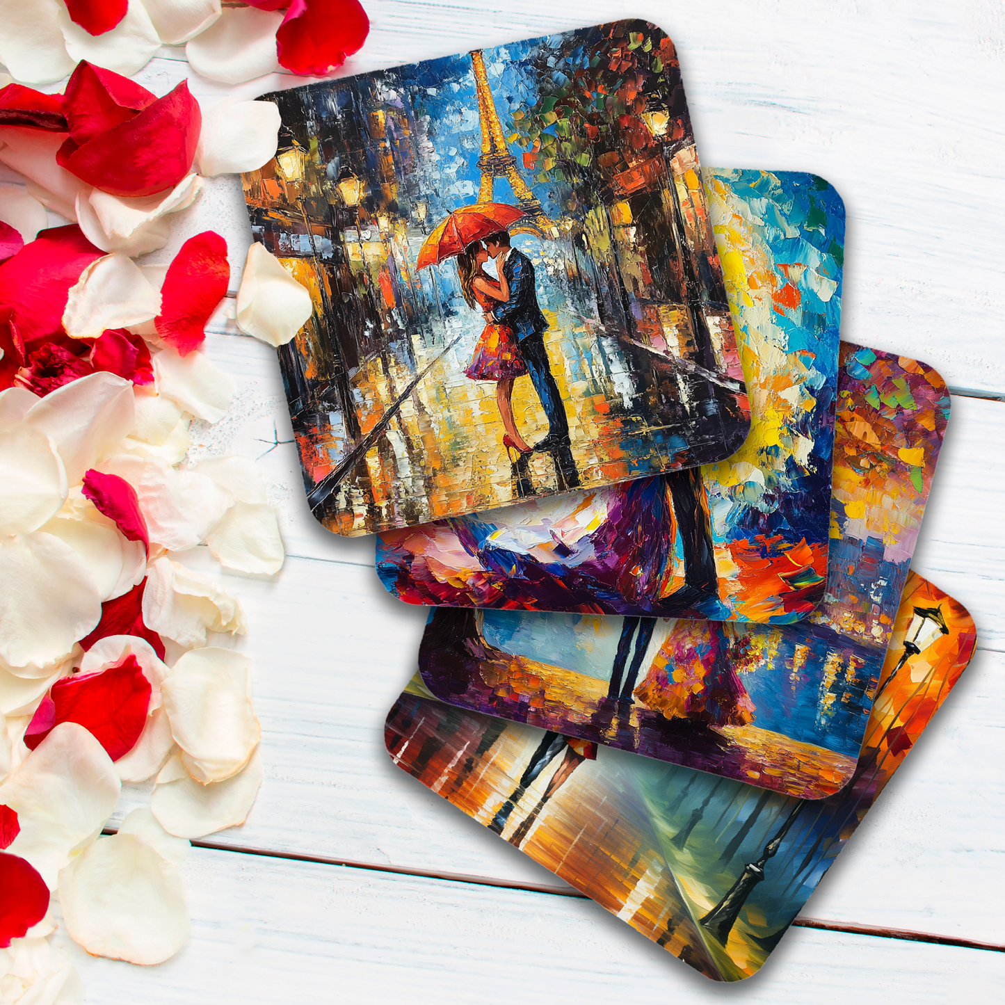 Artistic Affections  - Set Of 4 Wooden Coasters With Cork Backing 95mm