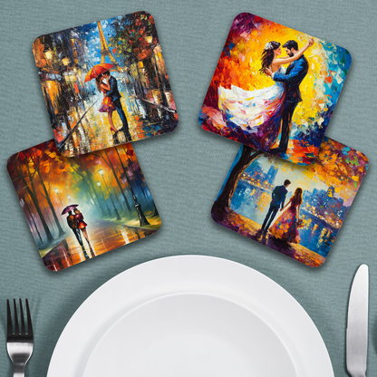 Artistic Affections  - Set Of 4 Wooden Coasters With Cork Backing 95mm