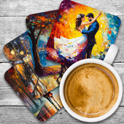 Artistic Affections  - Set Of 4 Wooden Coasters With Cork Backing 95mm