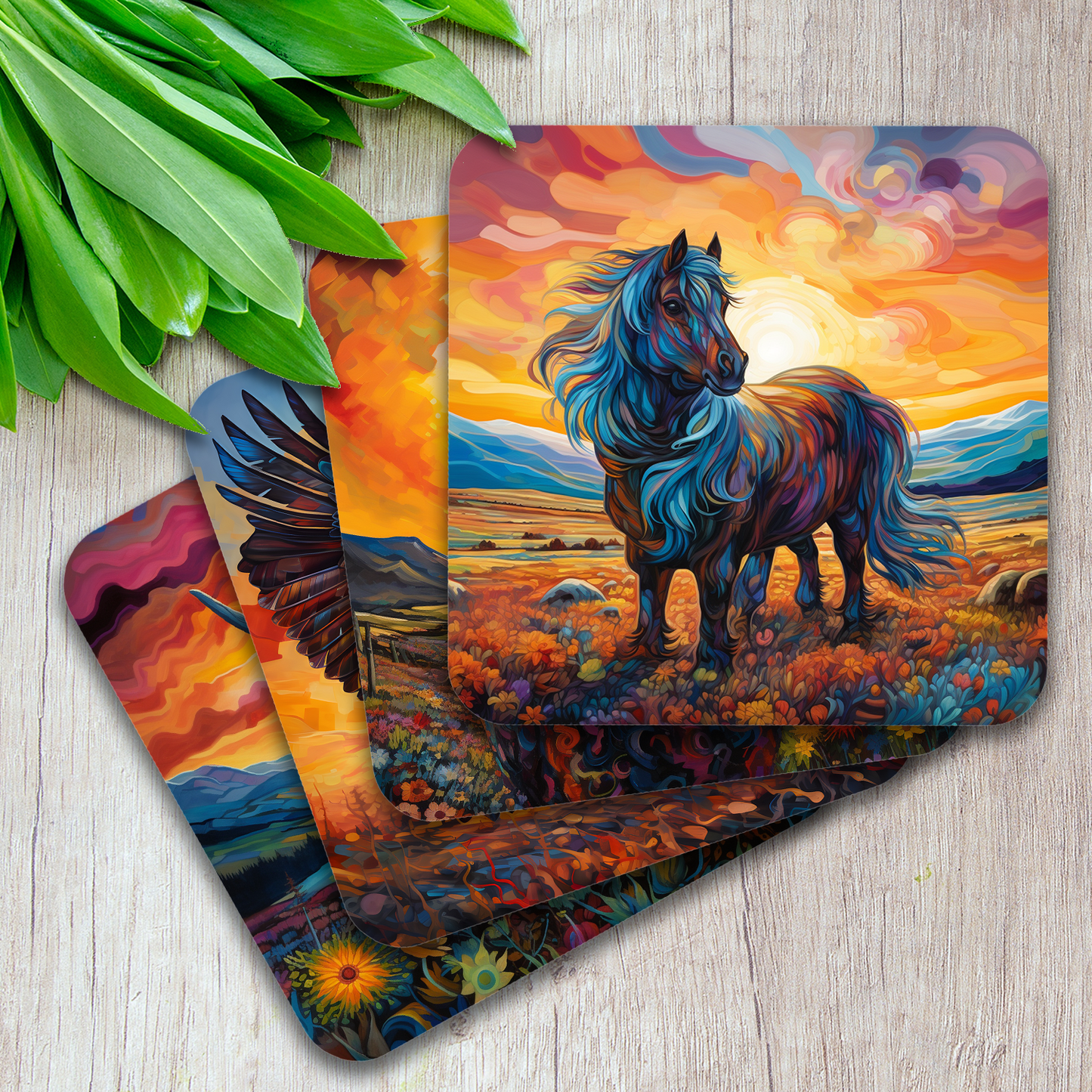 Highland Collection - Set Of 4 Wooden Coasters With Cork Backing 95mm