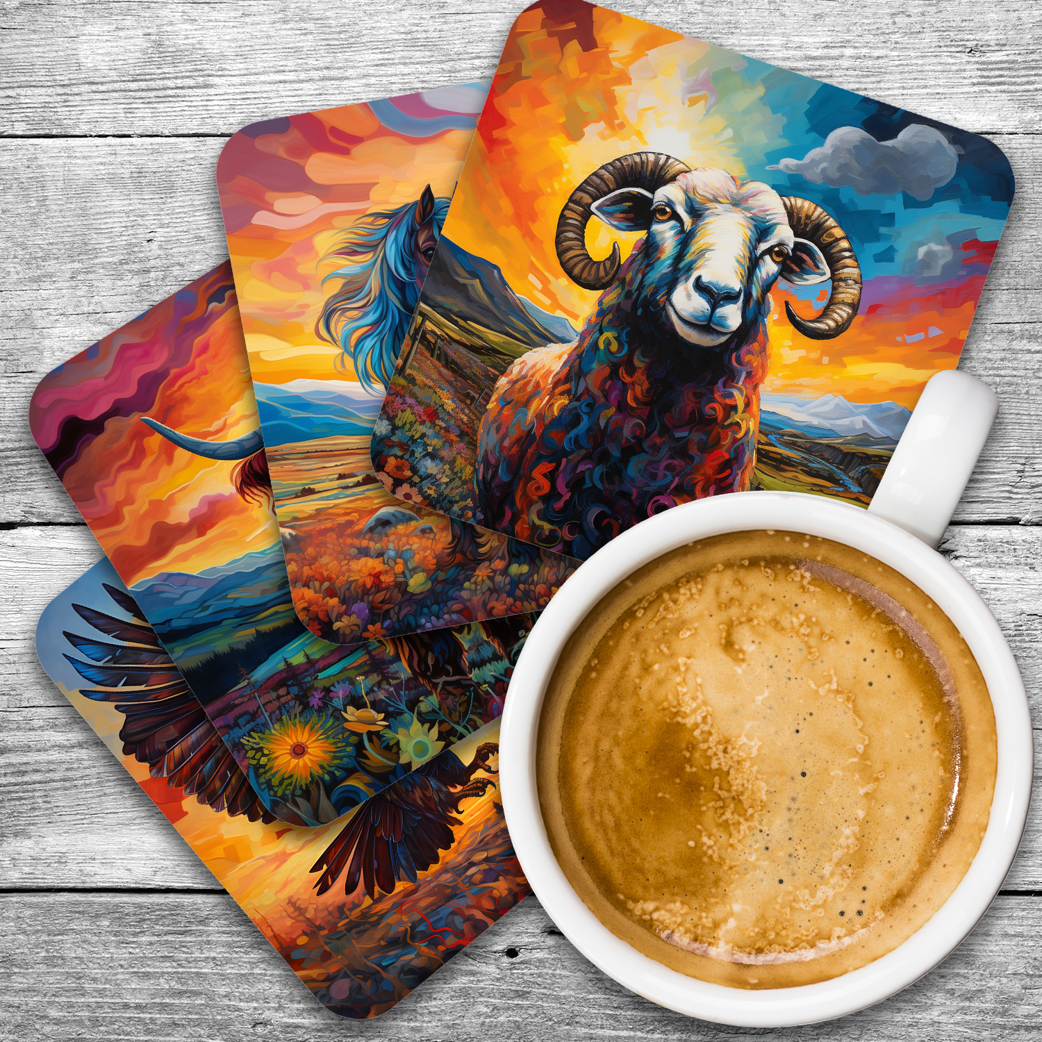 Highland Collection - Set Of 4 Wooden Coasters With Cork Backing 95mm