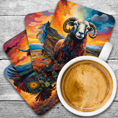 Highland Collection - Set Of 4 Wooden Coasters With Cork Backing 95mm