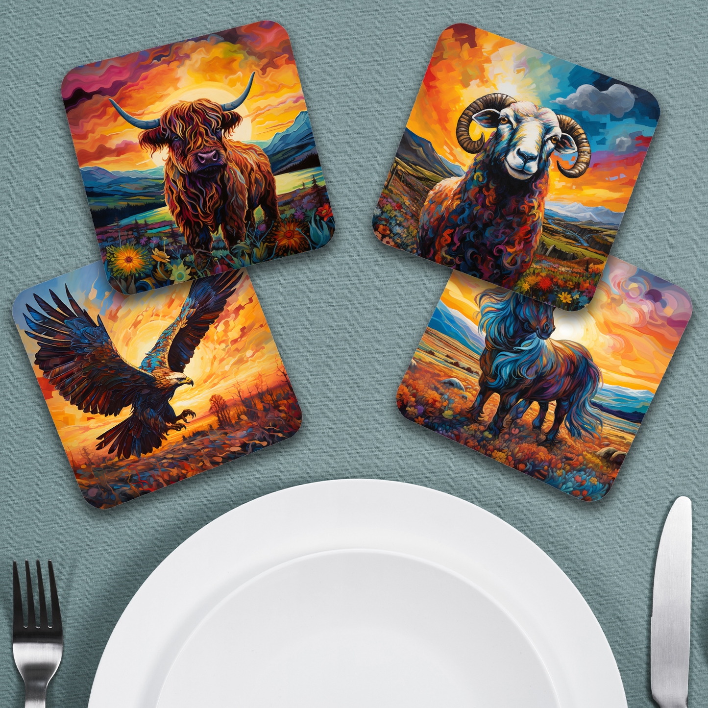 Highland Collection - Set Of 4 Wooden Coasters With Cork Backing 95mm