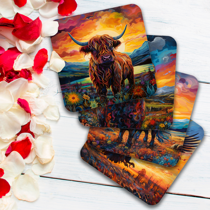 Highland Collection - Set Of 4 Wooden Coasters With Cork Backing 95mm