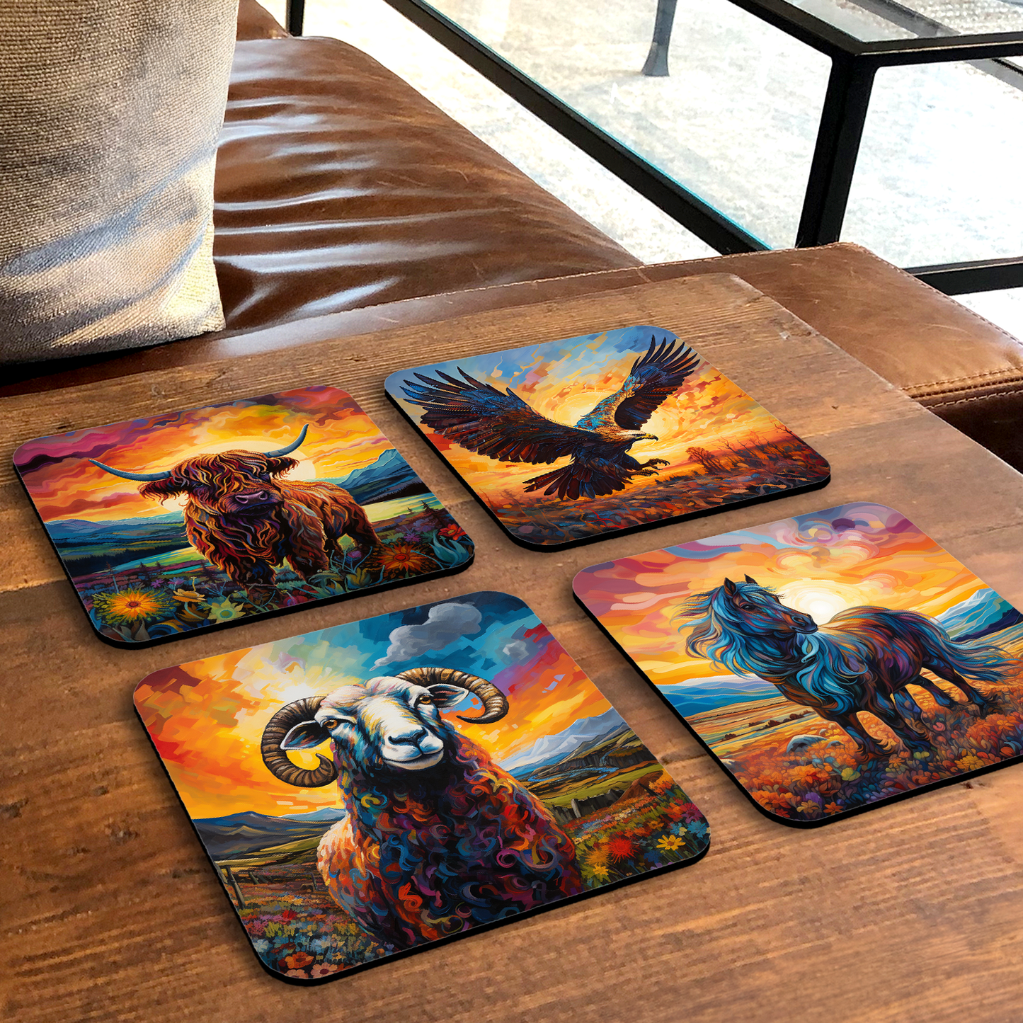 Highland Collection - Set Of 4 Wooden Coasters With Cork Backing 95mm