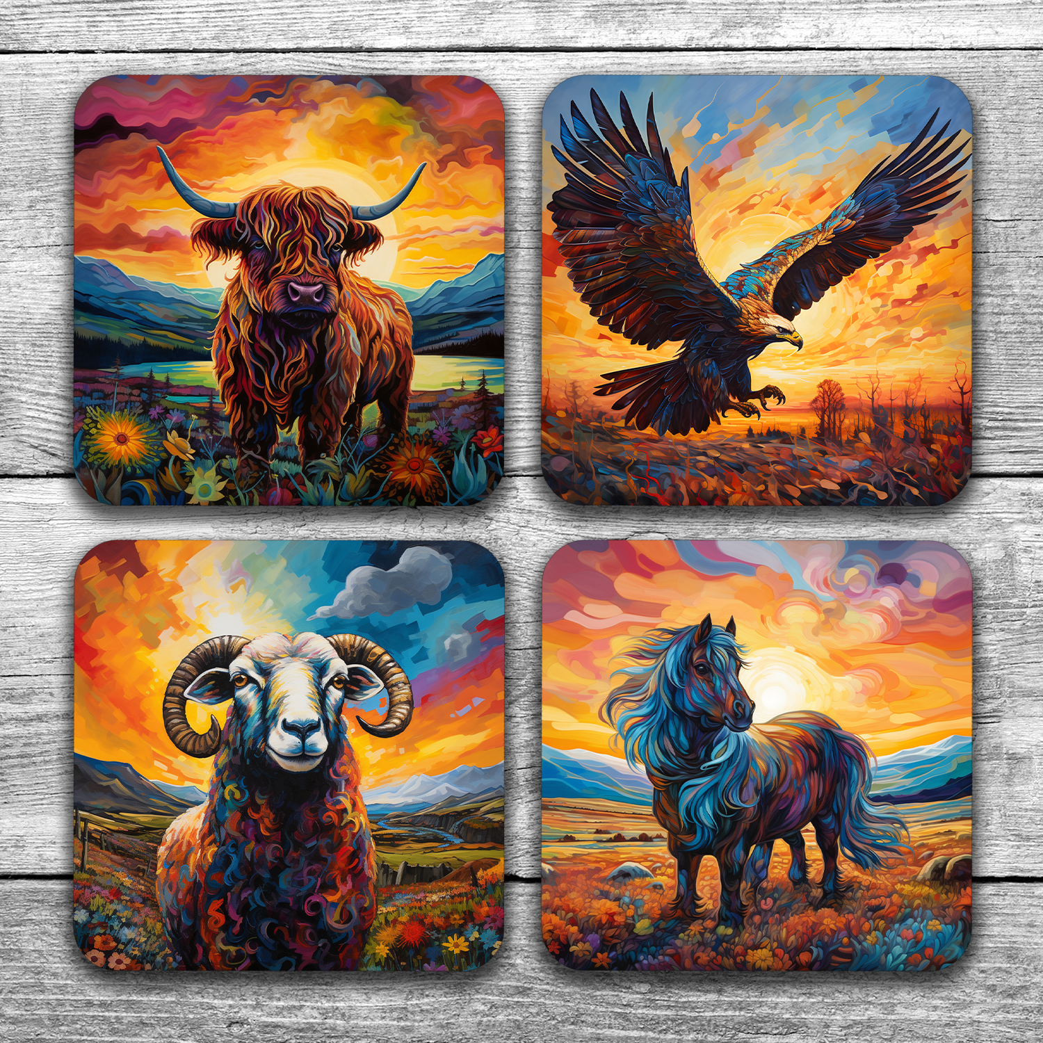 Highland Collection - Set Of 4 Wooden Coasters With Cork Backing 95mm