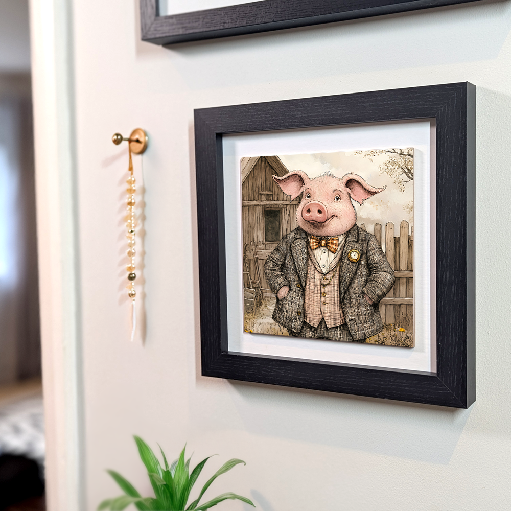 The Gentleman Pig  Framed Ceramic Art Tiles