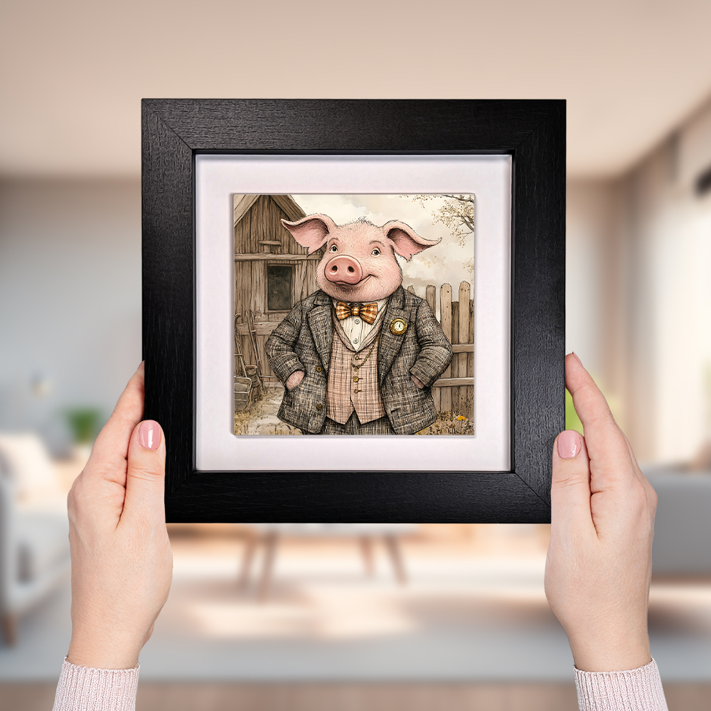 The Gentleman Pig  Framed Ceramic Art Tiles