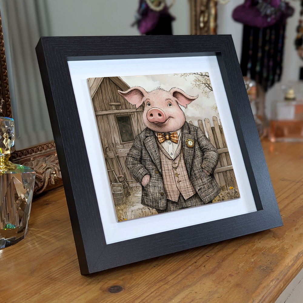 The Gentleman Pig  Framed Ceramic Art Tiles