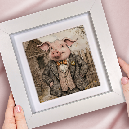 The Gentleman Pig  Framed Ceramic Art Tiles