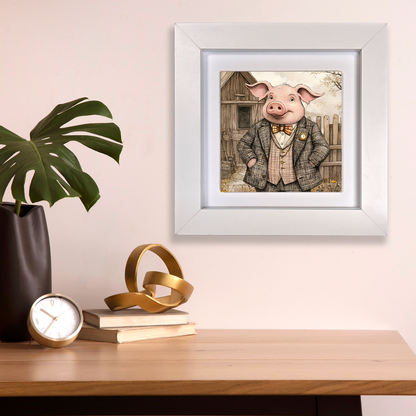 The Gentleman Pig  Framed Ceramic Art Tiles