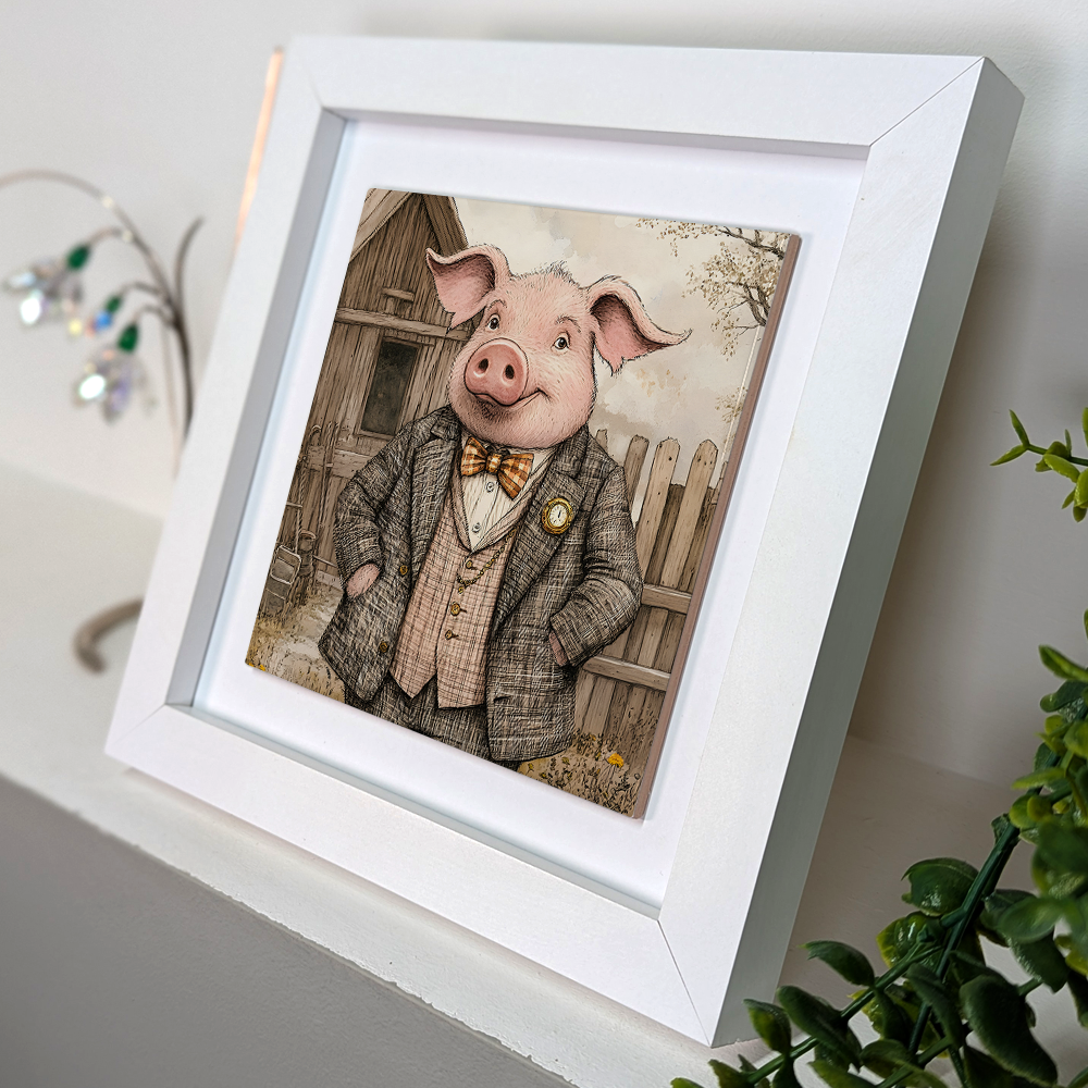 The Gentleman Pig  Framed Ceramic Art Tiles