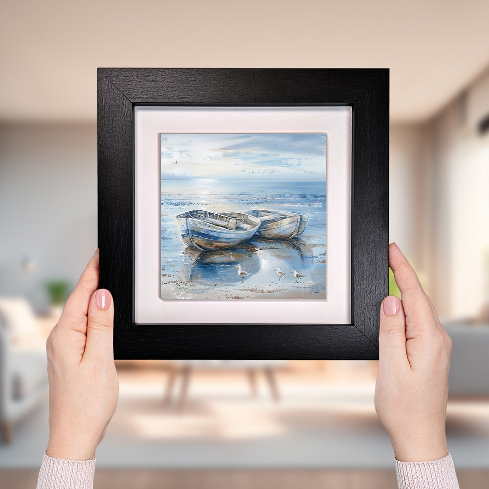 Tide Reflections Framed Ceramic Art Tile with Easel