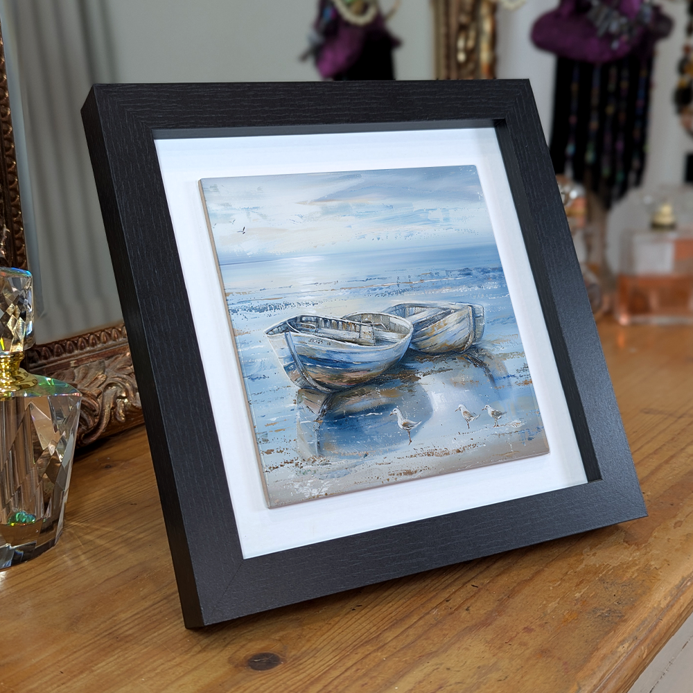 Tide Reflections Framed Ceramic Art Tile with Easel