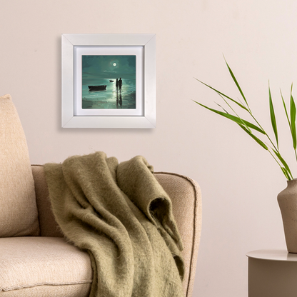 Moonlit Shore Framed Ceramic Art Tiles