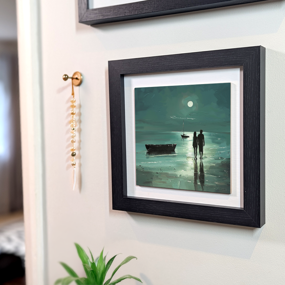 Moonlit Shore Framed Ceramic Art Tiles