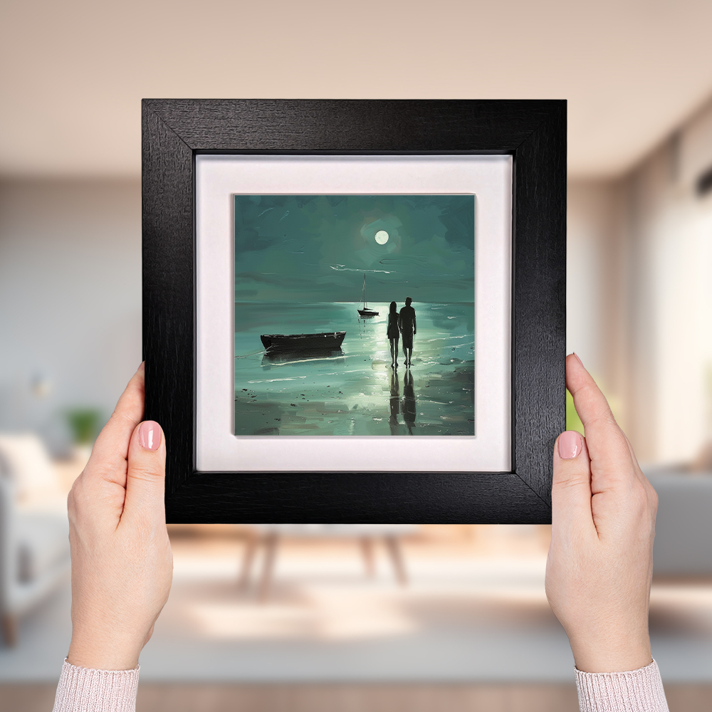 Moonlit Shore Framed Ceramic Art Tiles