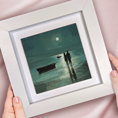 Moonlit Shore Framed Ceramic Art Tiles