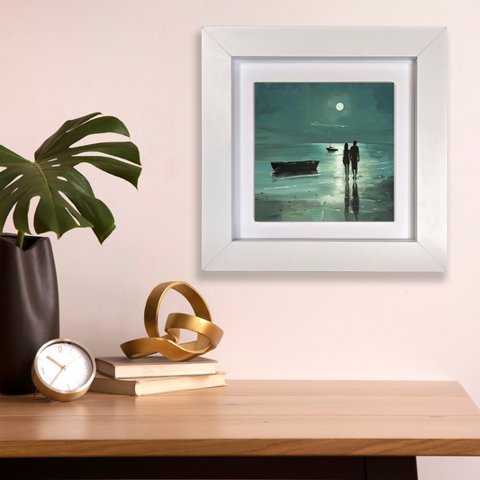 Moonlit Shore Framed Ceramic Art Tiles